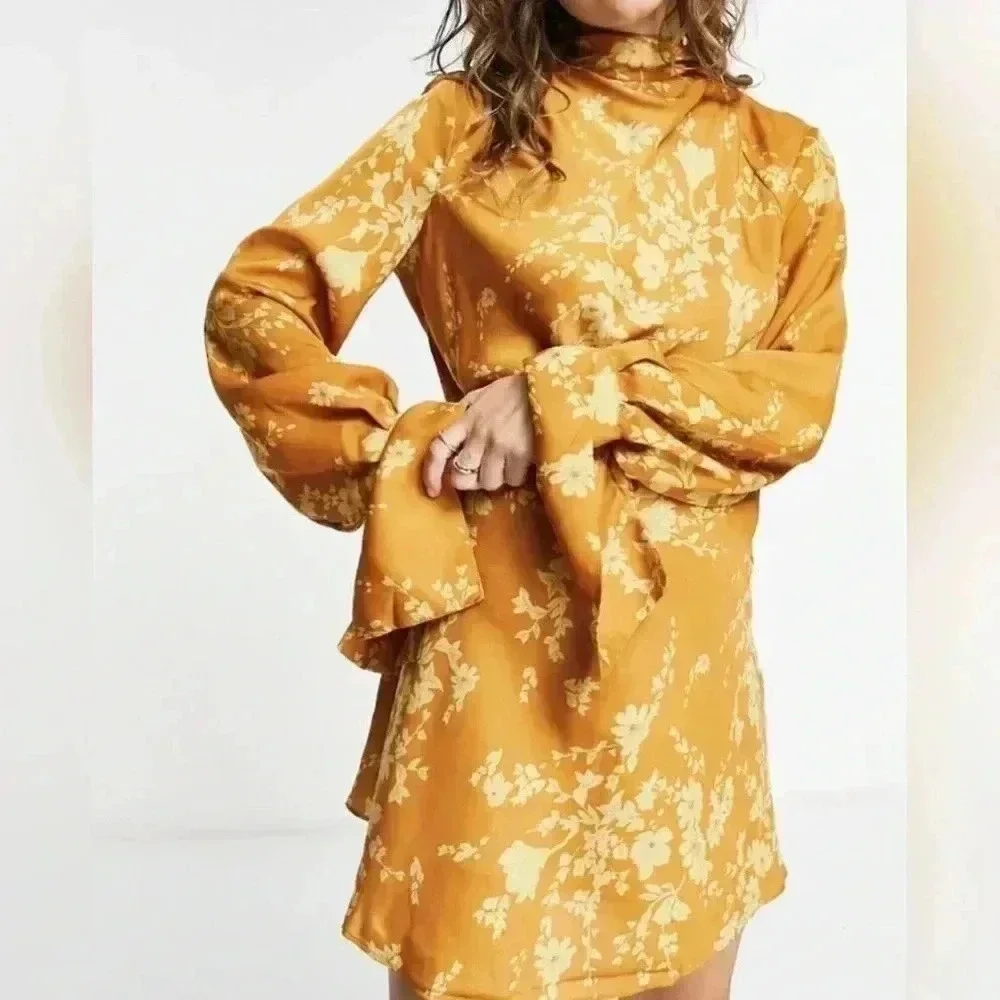 Free People Aries Floral Mini Dress Golden Yellow Size S/P #085